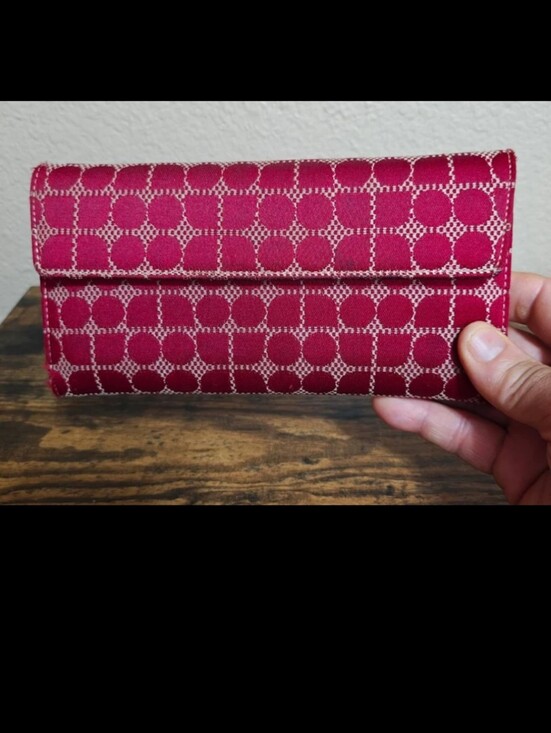 kate spade Handbags - Early 2000s Red/Burgundy Color Kate Spade New York "Noel" Jacquard Flap Wallet.